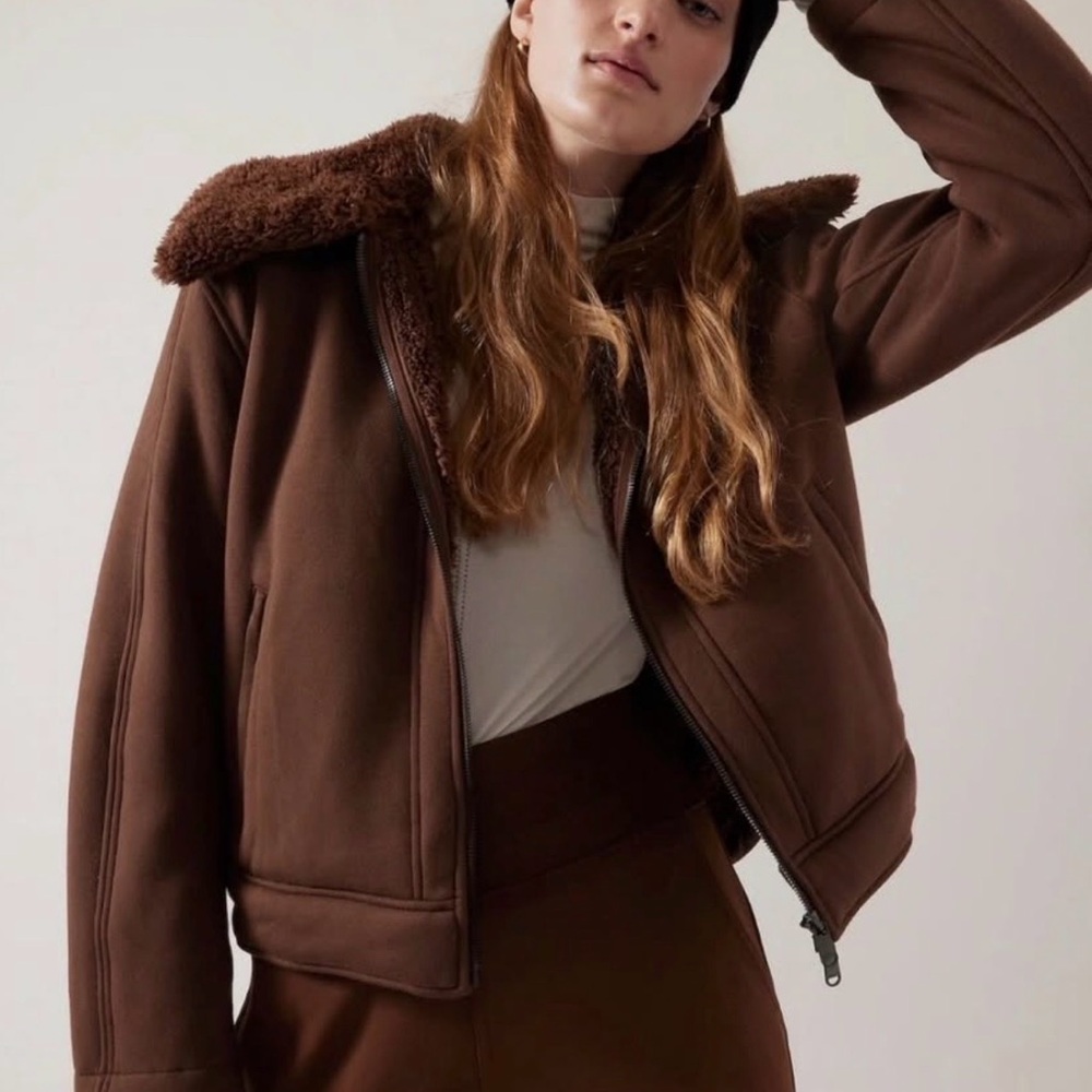 NEW ATHLETA Westbound Sherpa Jacket Women's  Extra Large Brown Full-Zip XL